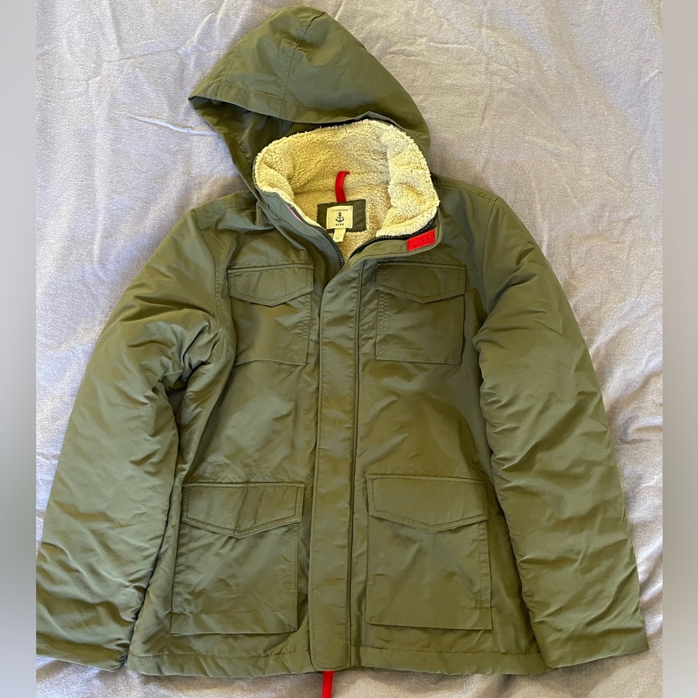 Lands’ End Kids Grow-A-Longs Sherpa lined Green Hooded Winter Coat, Large 14-16